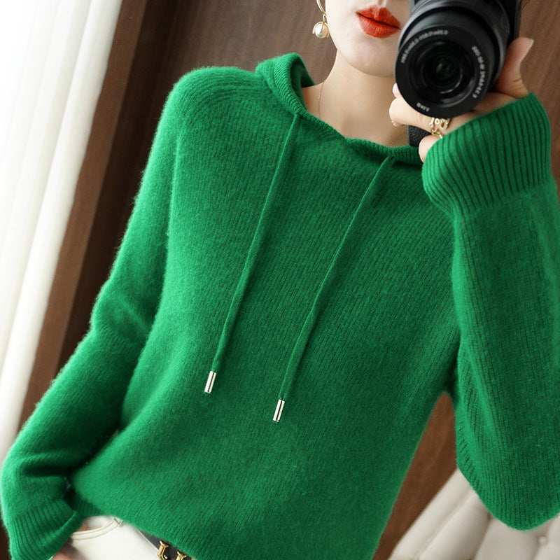 New Hooded Thickened Knitted Hoodie Loose Women