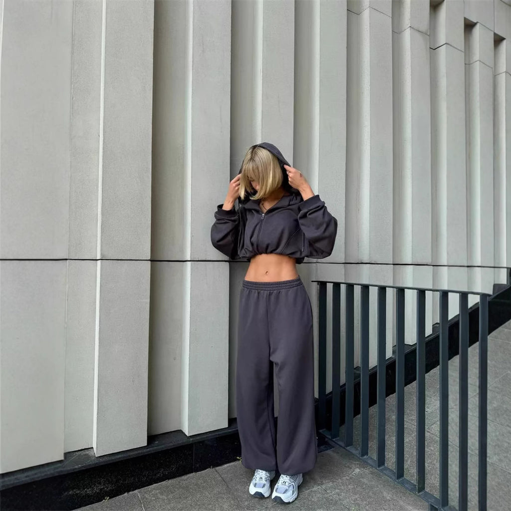 Hoodie With Drawstrings Long-sleeve Suit Women