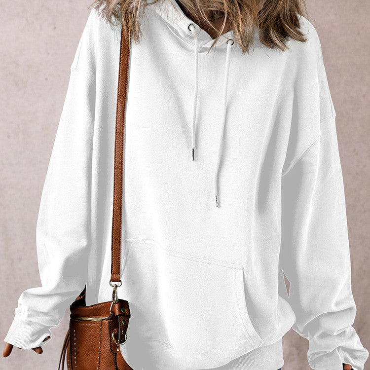 Solid Color Drawstring Hoodie Women
