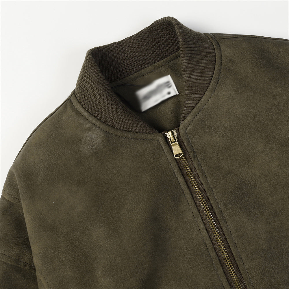 Distressed PU Leather Coat Men