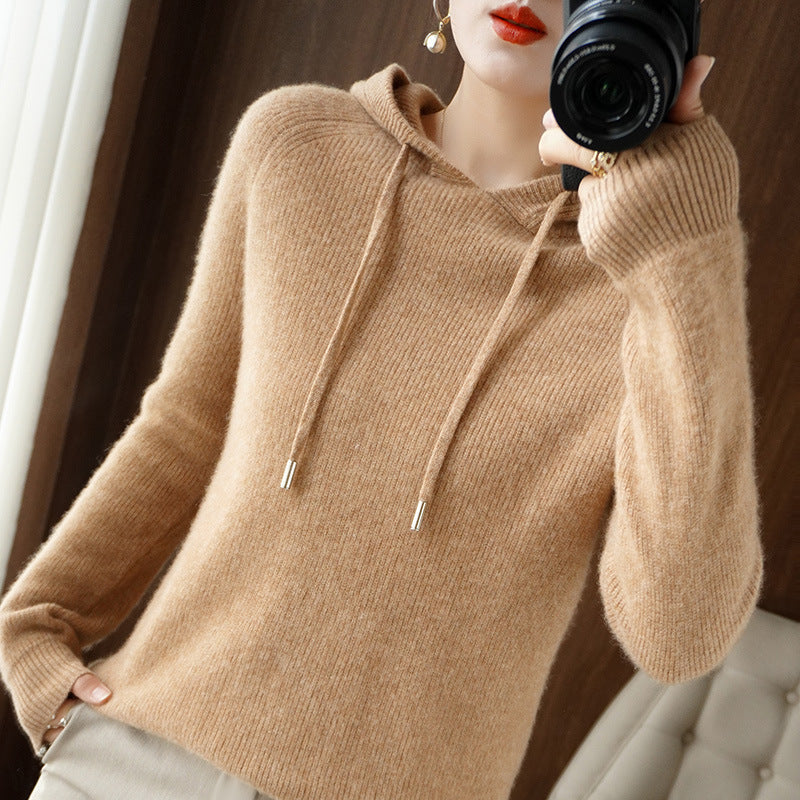 New Hooded Thickened Knitted Hoodie Loose Women