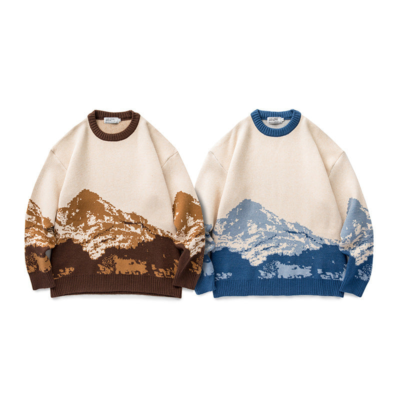 Snow Mountain Gradient Sweater Top Sweater For Men
