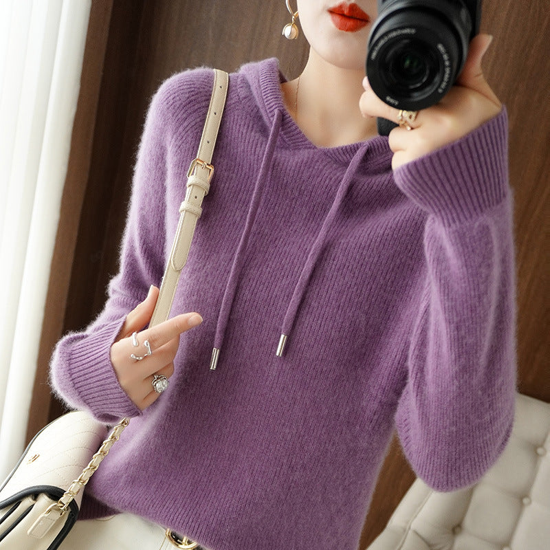 New Hooded Thickened Knitted Hoodie Loose Women