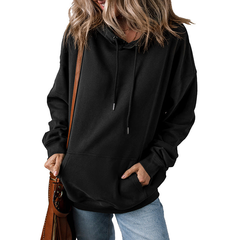 Solid Color Drawstring Hoodie Women