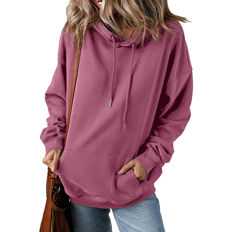 Solid Color Drawstring Hoodie Women
