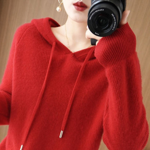 New Hooded Thickened Knitted Hoodie Loose Women
