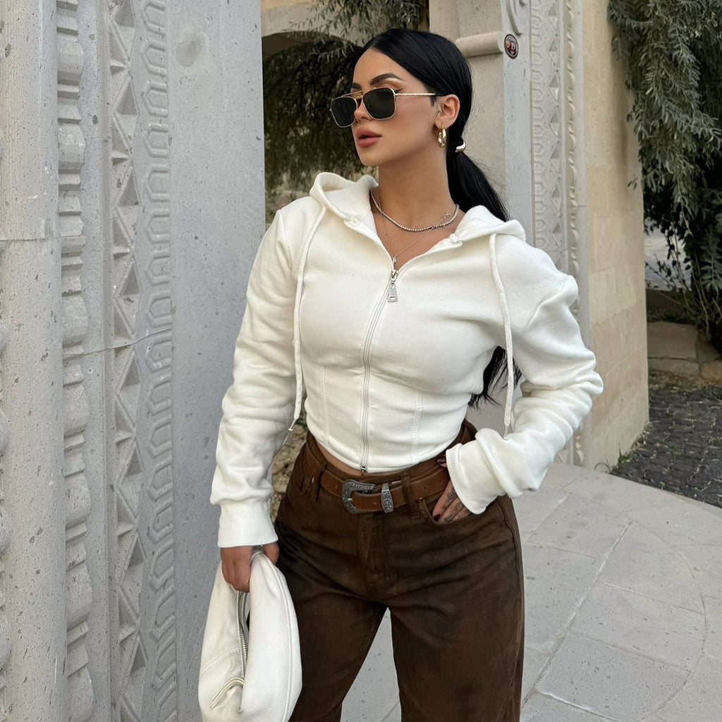 Temperament Slimming Crop Hoodie Sweatshirt For Women