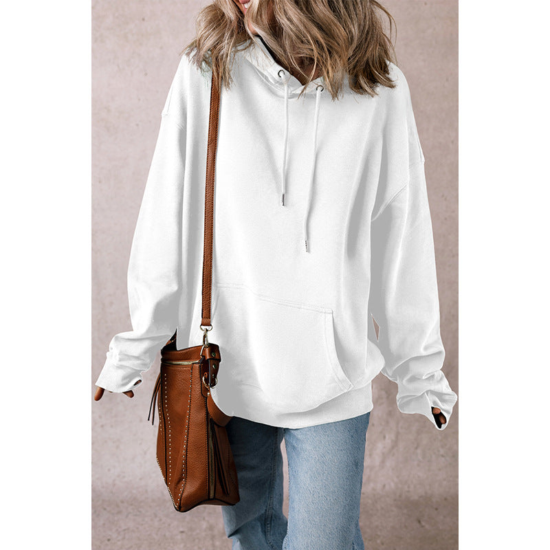 Solid Color Drawstring Hoodie Women