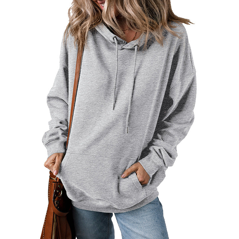 Solid Color Drawstring Hoodie Women