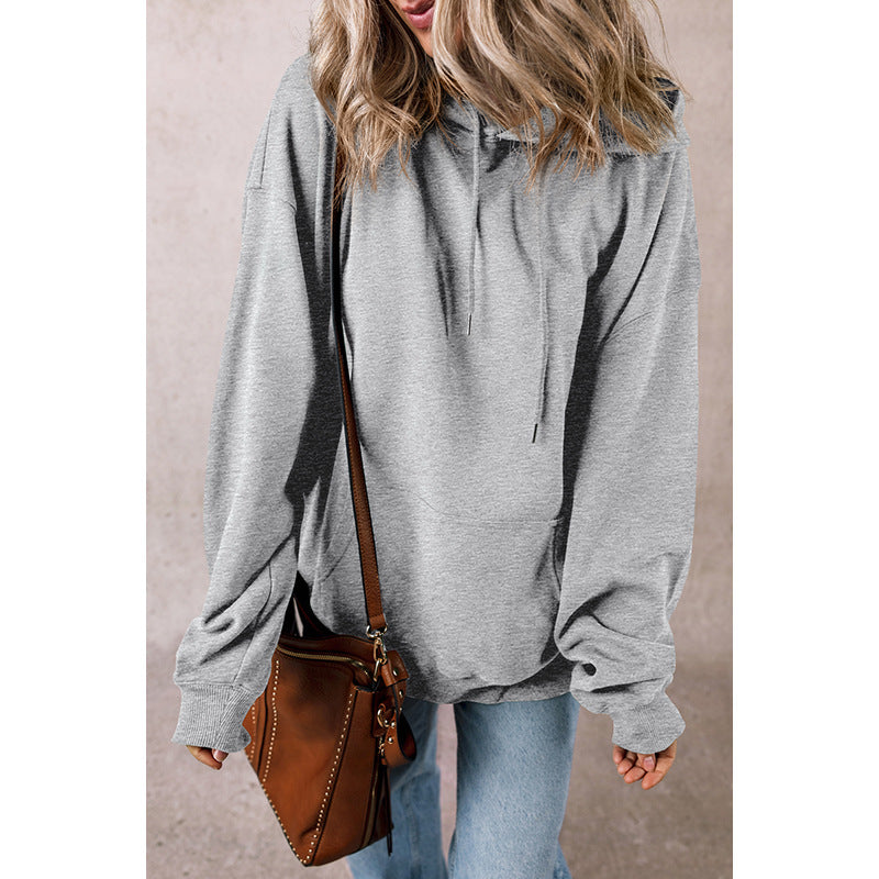 Solid Color Drawstring Hoodie Women