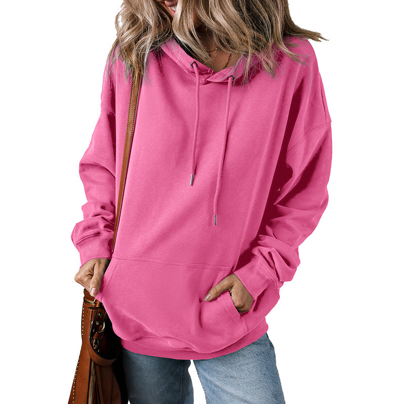 Solid Color Drawstring Hoodie Women