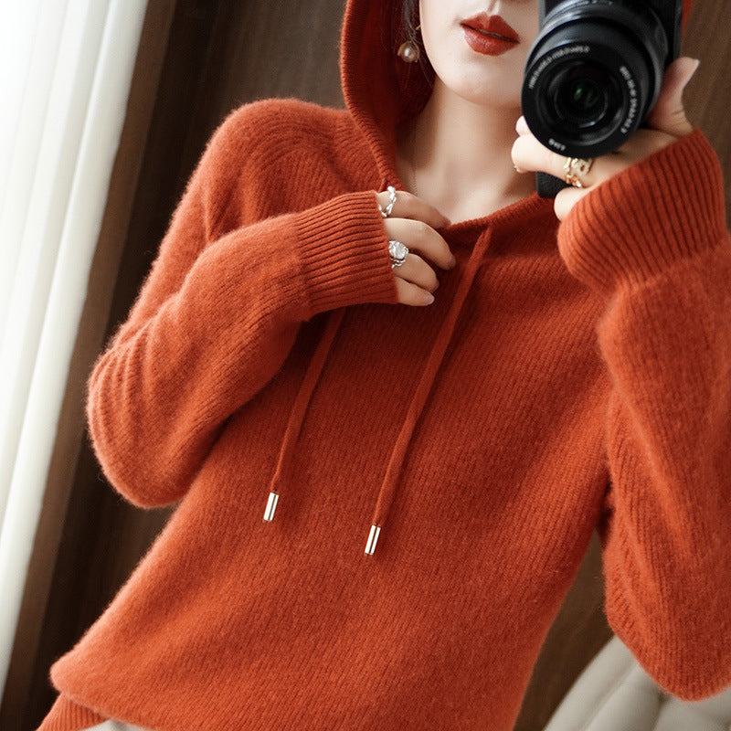 New Hooded Thickened Knitted Hoodie Loose Women
