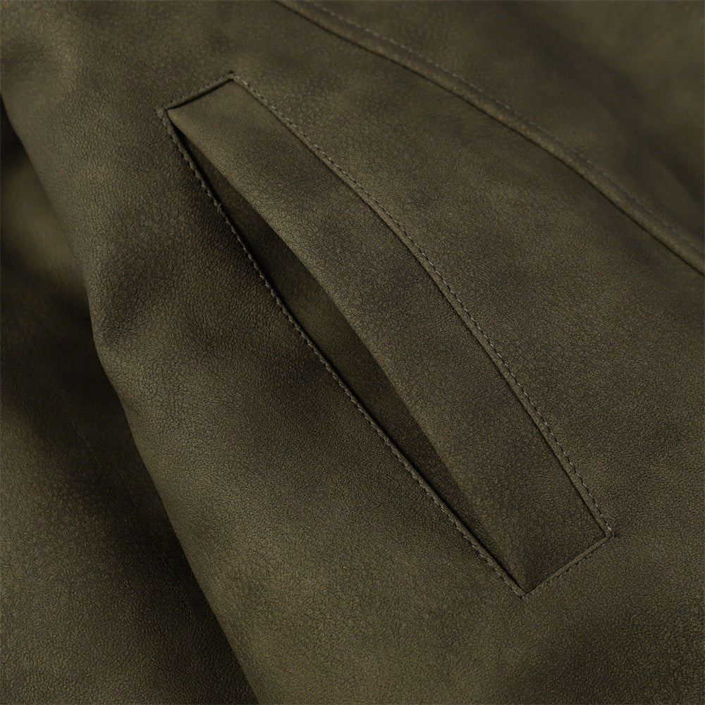 Distressed PU Leather Coat Men