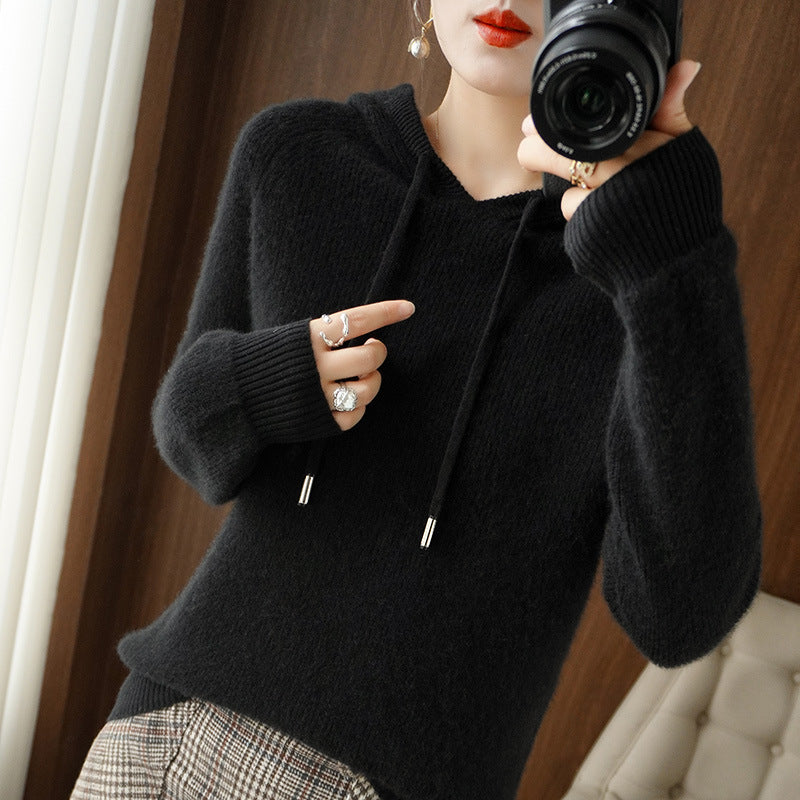 New Hooded Thickened Knitted Hoodie Loose Women