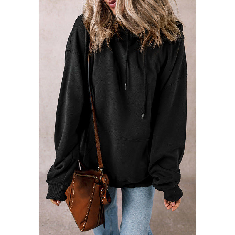 Solid Color Drawstring Hoodie Women