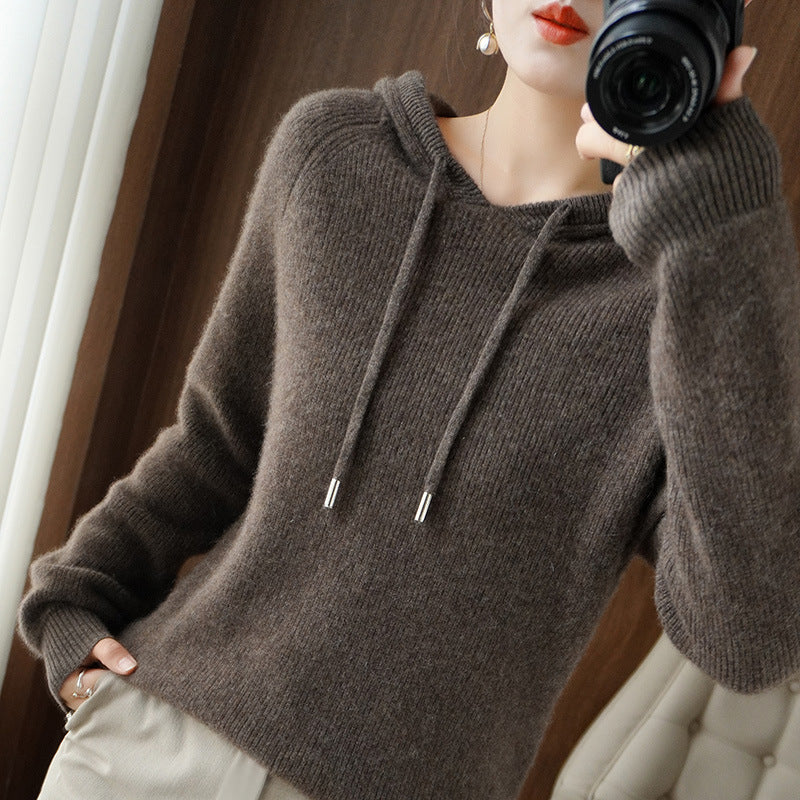 New Hooded Thickened Knitted Hoodie Loose Women