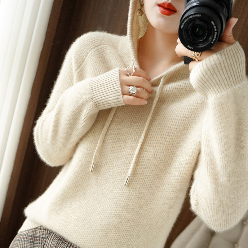 New Hooded Thickened Knitted Hoodie Loose Women