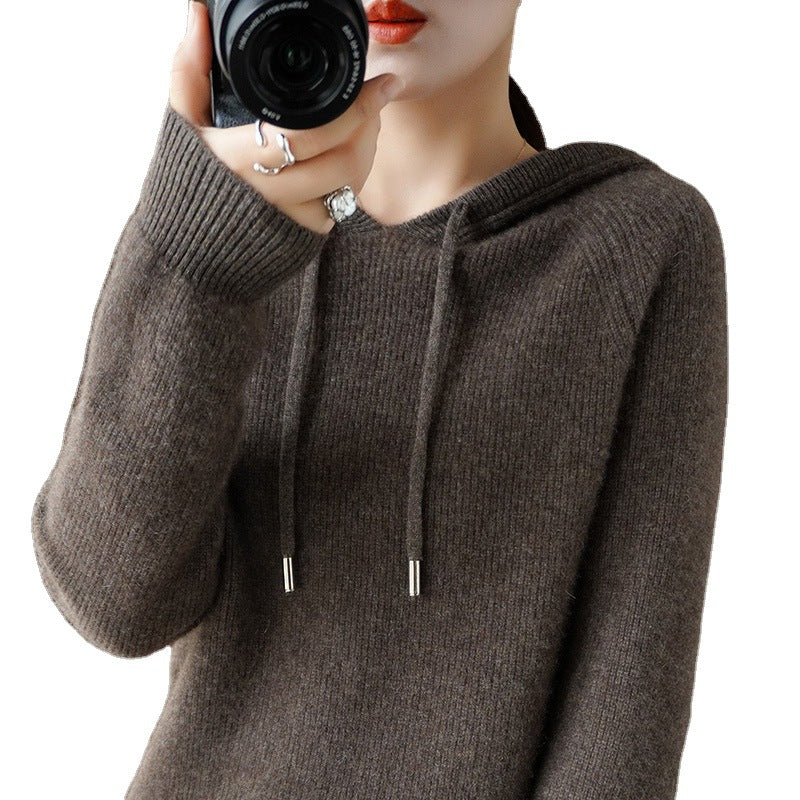 New Hooded Thickened Knitted Hoodie Loose Women